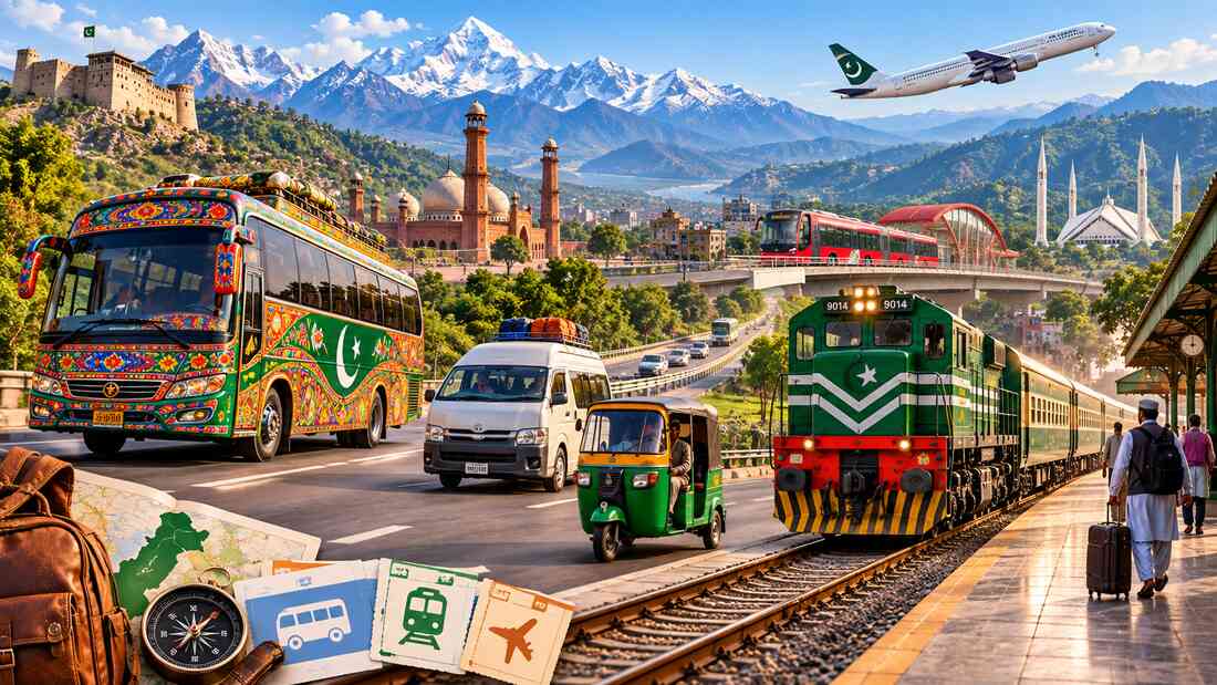 Passengers waiting on a platform as a Pakistan Railways train arrives at a station