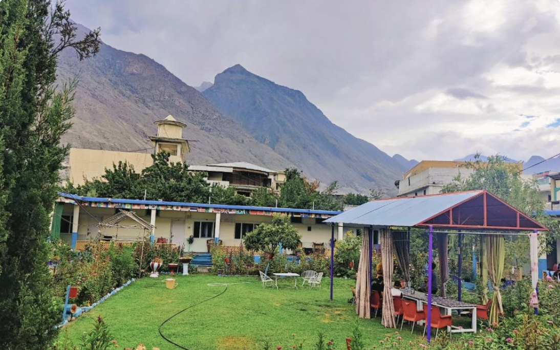 Garden and mountain view at Madina Hotel 2 Gilgit