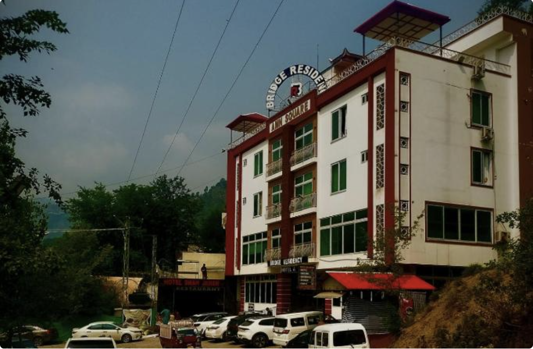 Exterior view of Bridge Residency hotel, Muzaffarabad
