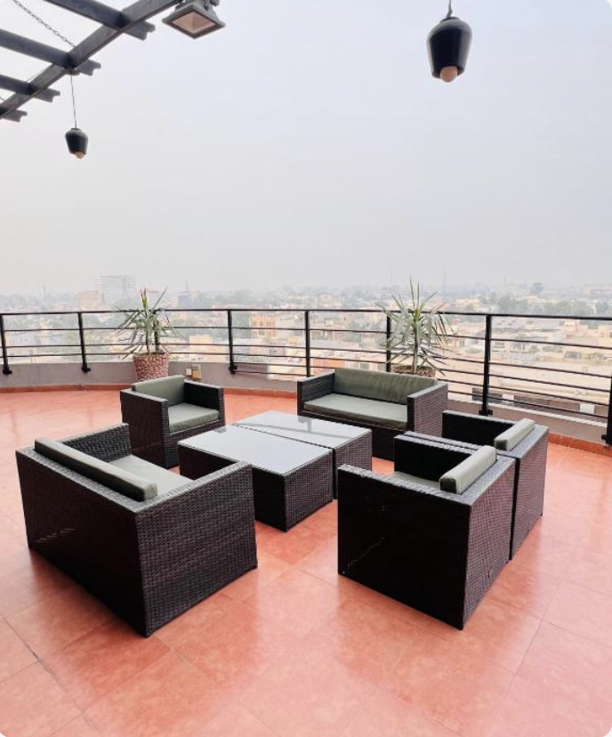 Rooftop terrace lounge at Grand Regent Hotel and Suites, Faisalabad