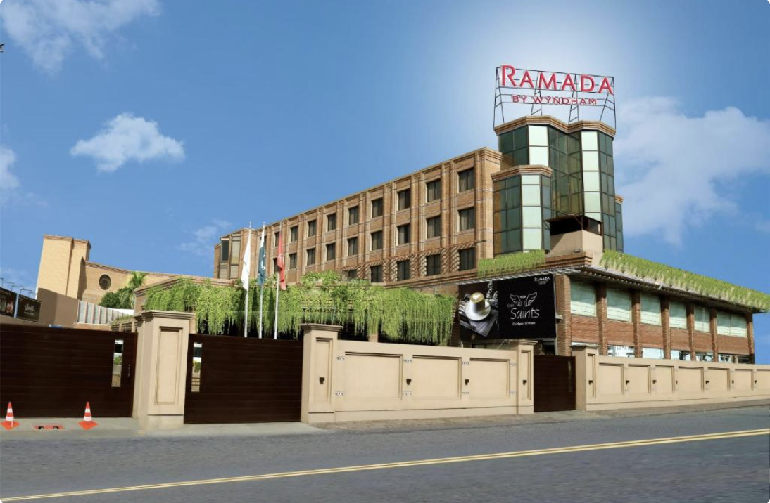 Exterior of Ramada by Wyndham Multan with rooftop signage